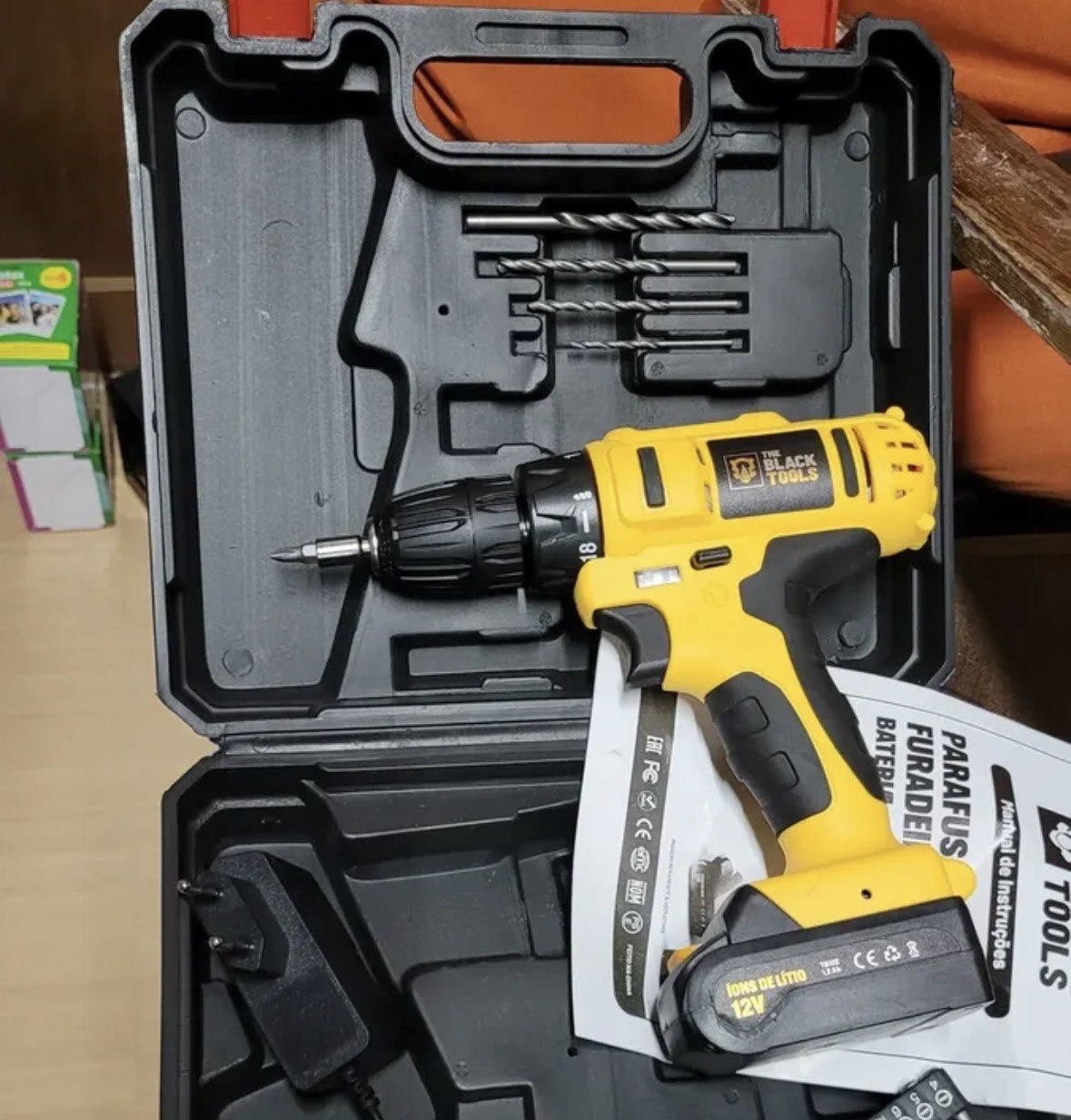 Parafusadeira E Furadeira Sem Fio Bateria 38 10mm Com Maleta E Acessorios The Black Tools
