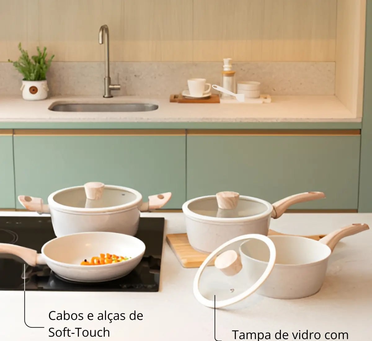 Jogo De Panelas Antiaderente 6pç Sirius Vanilla Brinox