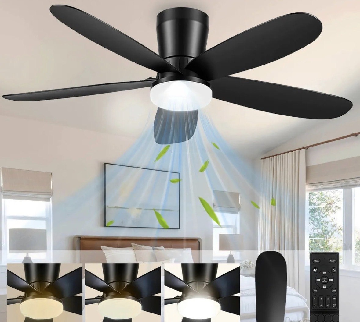 Ventilador de Teto com Controle, 42 e Luz LED para Ambientes Internos