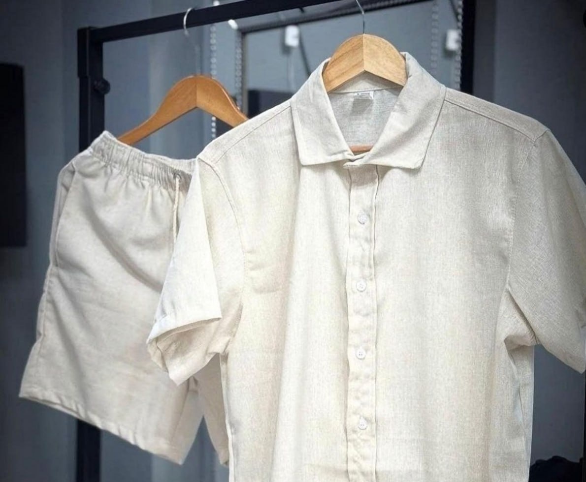Conjunto Linho Camisa  Shorts Mauricinho com Bolso