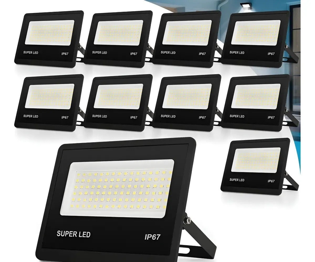Kit 10 Refletor Led 300w Holofote Bivolt Ip67 Externas 6500k