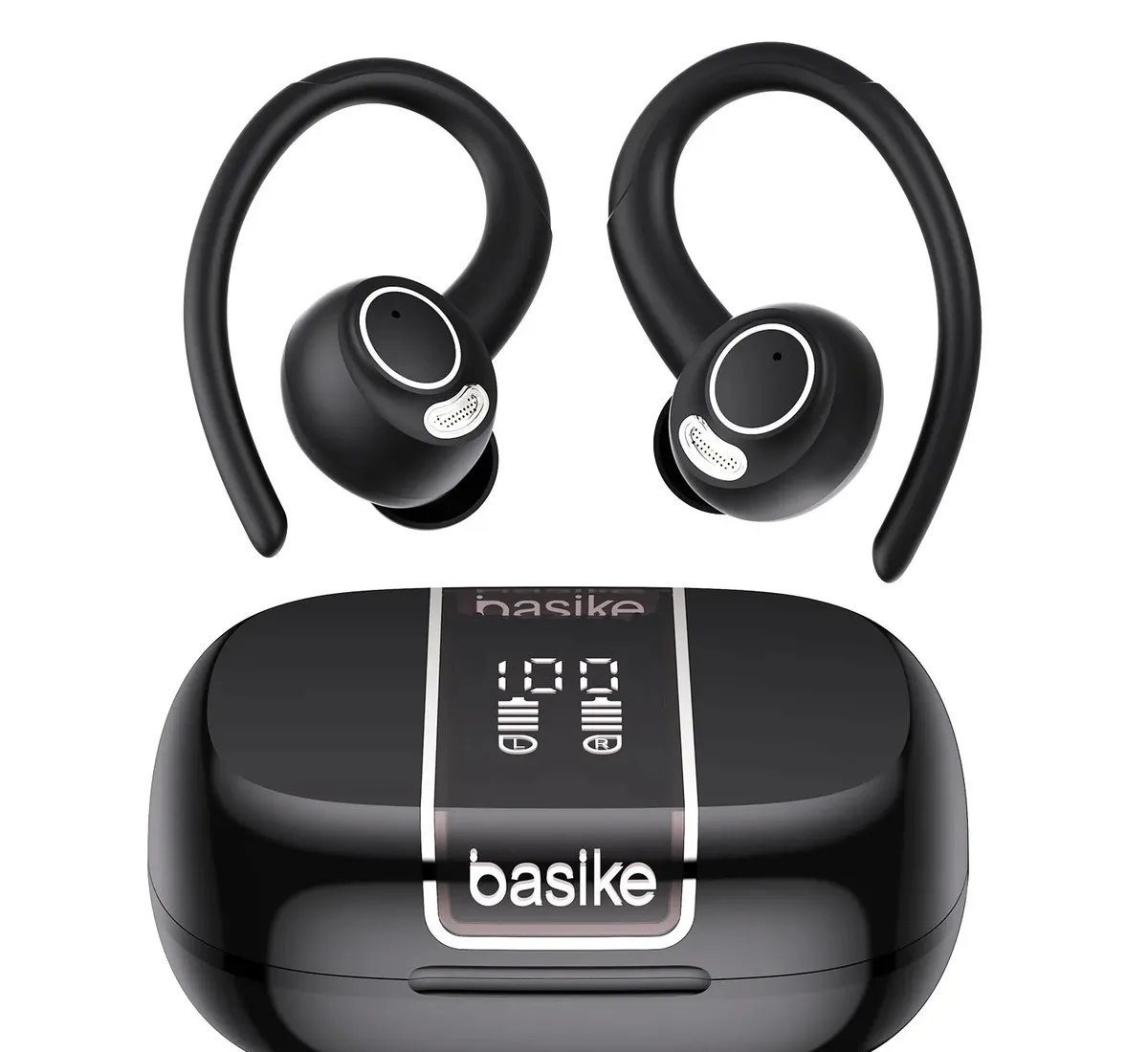 Fone de Ouvido Bluetooth Basike TWS Esportivo Com Cancelamento de Ruído e Gancho IPX4