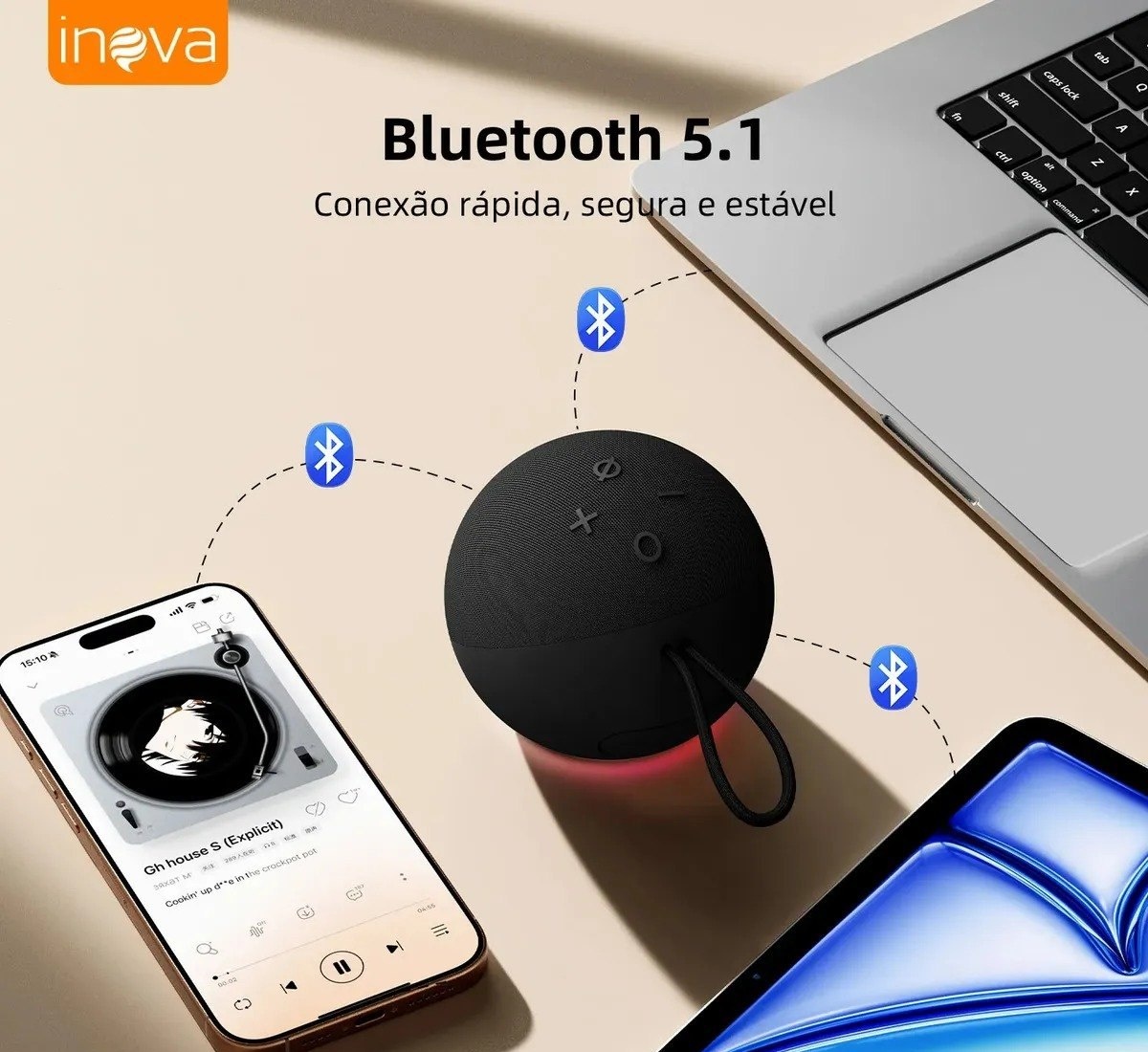 Inova Mini Caixa Caixinha De Som Bluetooth Portátil, Potente Tws Com Rádio Fm E Luzes Rgb, Ipx6 À Prova Dágua, Longa Duração Caixa De Som Bluetooth