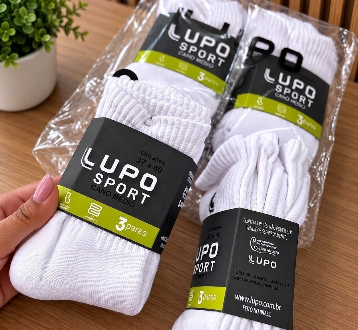 Kit com 10 Pares Meia Lupo Cano Médio Algodão