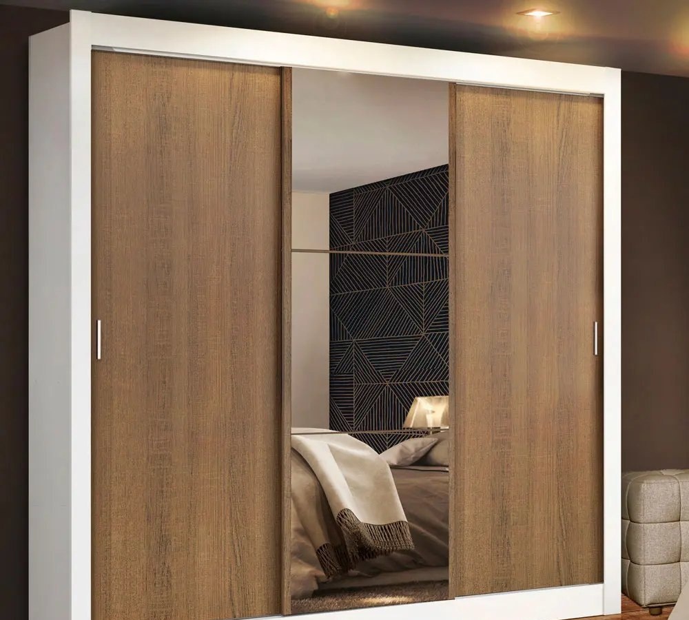 Guarda Roupa Casal Madesa Mônaco 3 Portas Correr Espelho Cor Branco 1093D81E