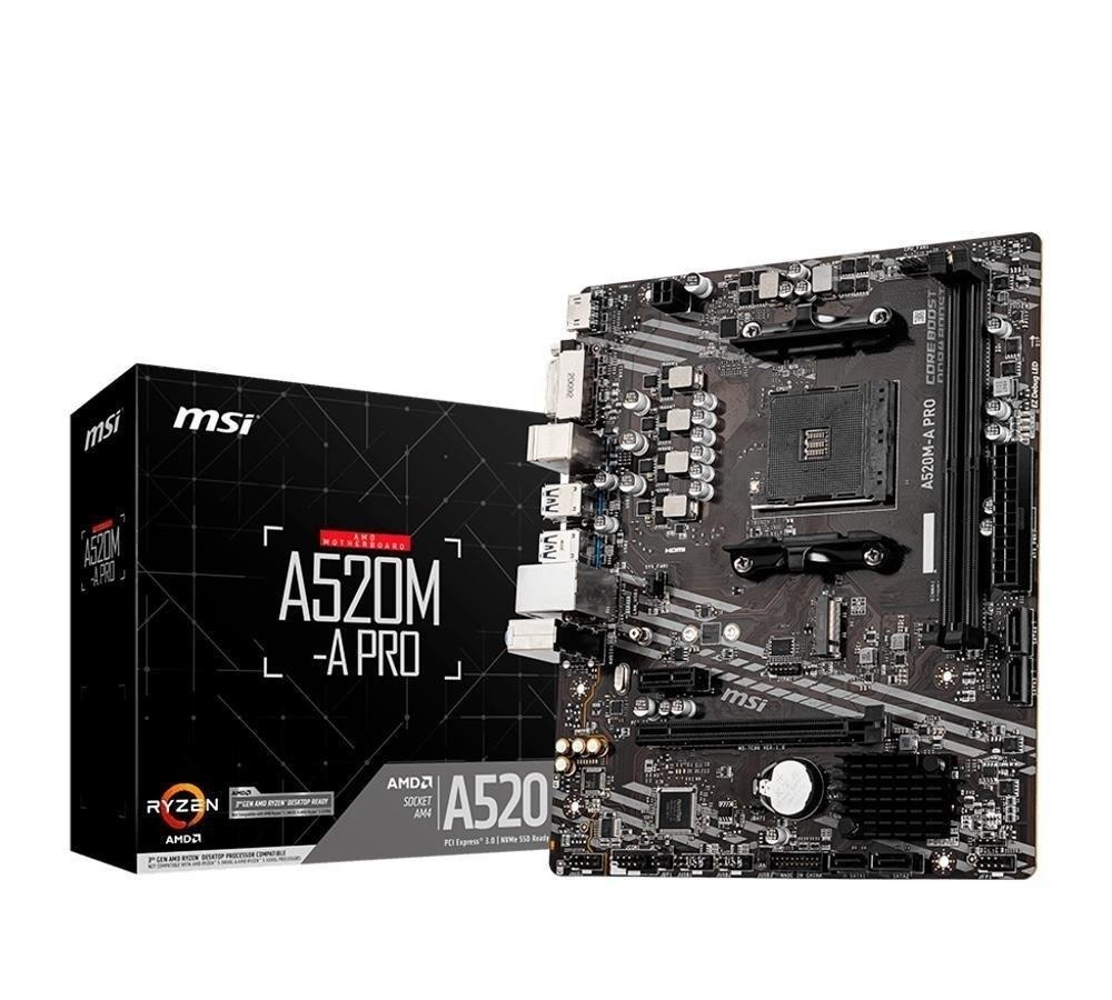 Placa-Mãe MSI A520M-A Pro AMD AM4 mATX DDR4 Preto