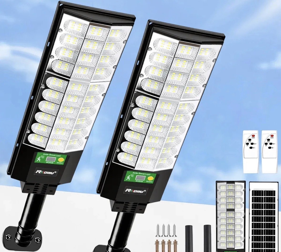 Kit 2 Luminária Solar Led 1000W com Sensor IP67 Refletor Solar Potente