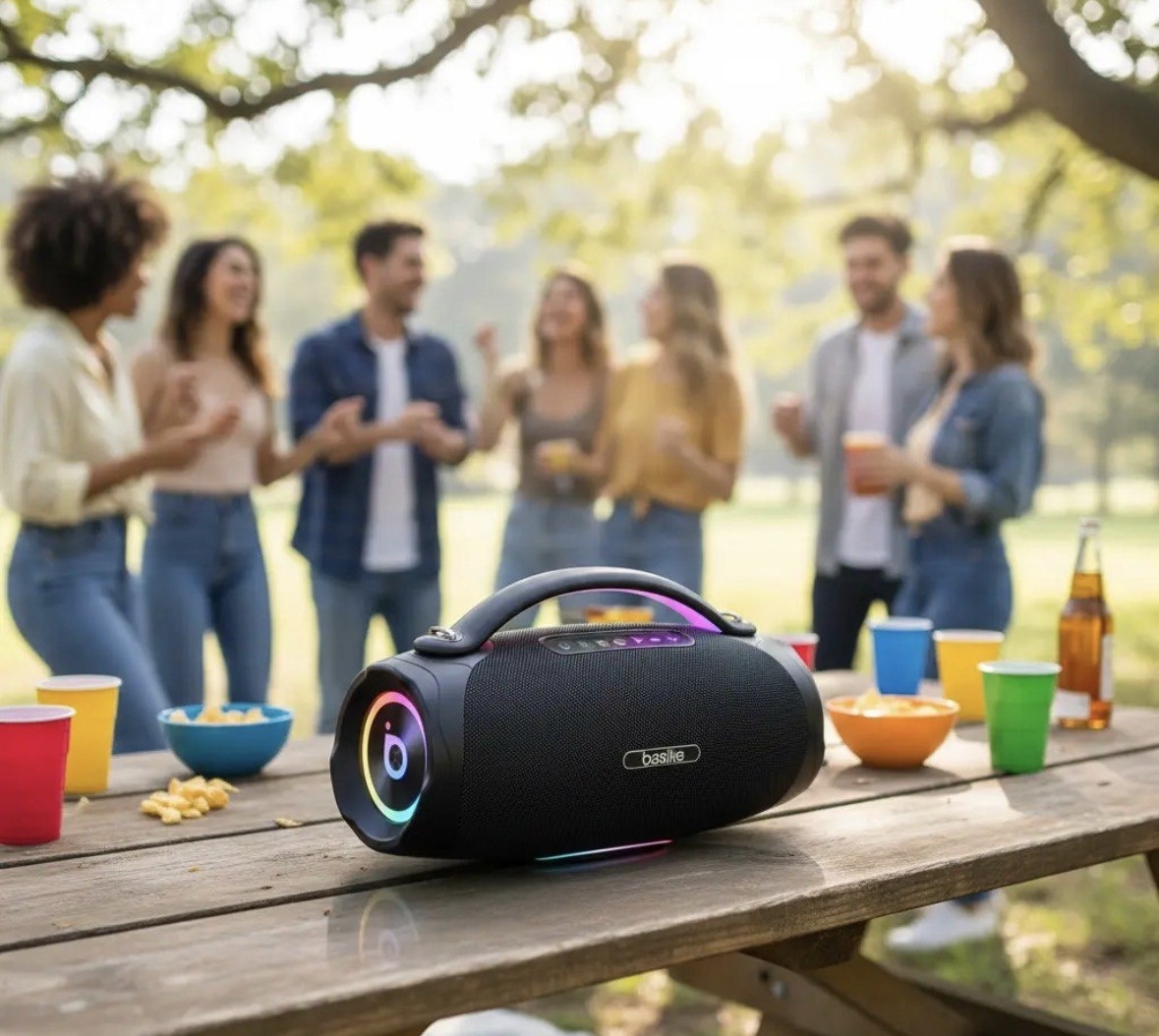 Caixa De Som Bluetooth Basike 200W Portátil Boombox 13.5 Pol TWS Bass