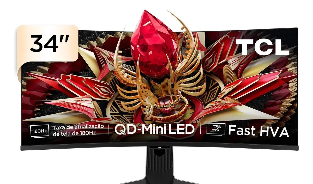 Monitor Gamer Curvo TCL 34 QD-Mini LED WQHD R83Q 180Hz 1ms