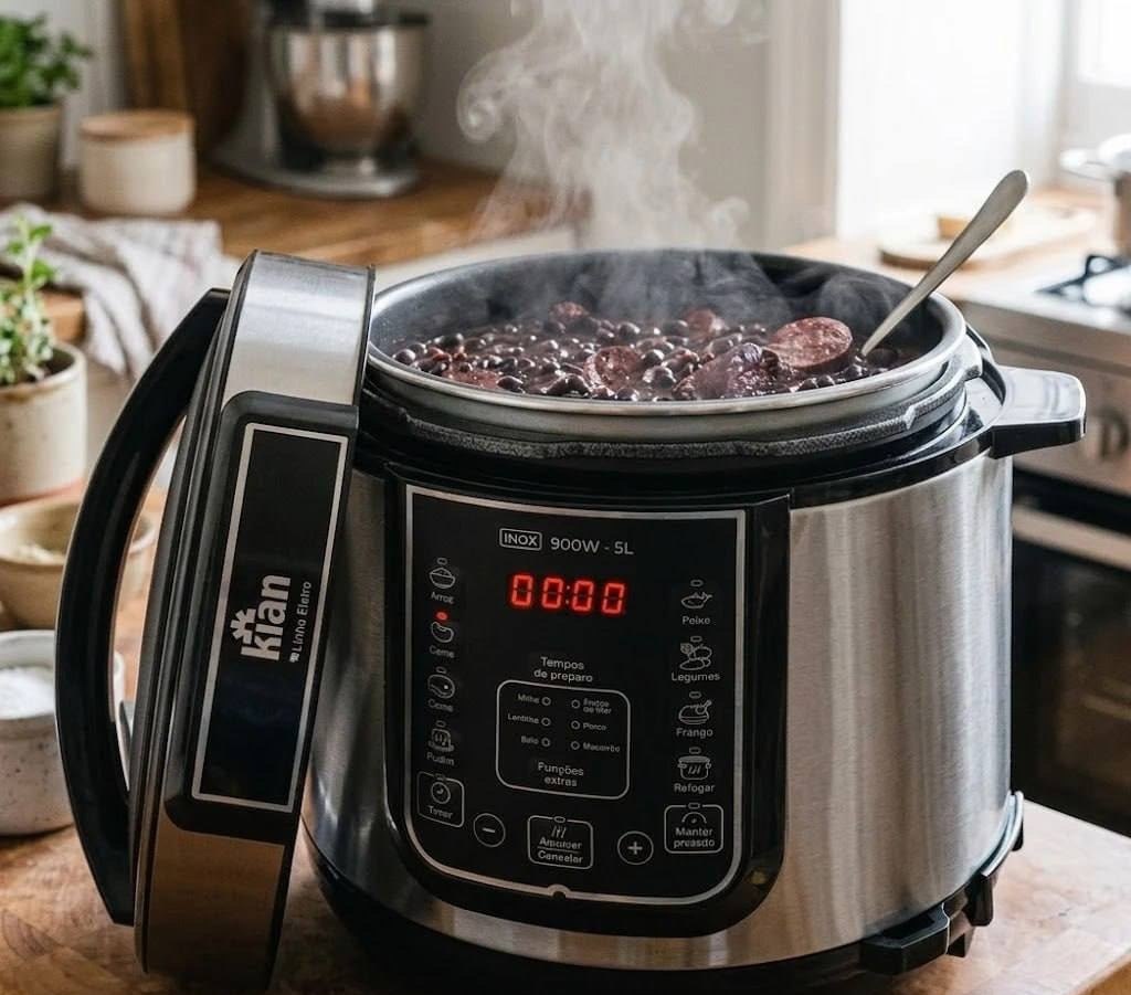 Panela De Pressão Elétrica 5 Litros Aço Inox Preto