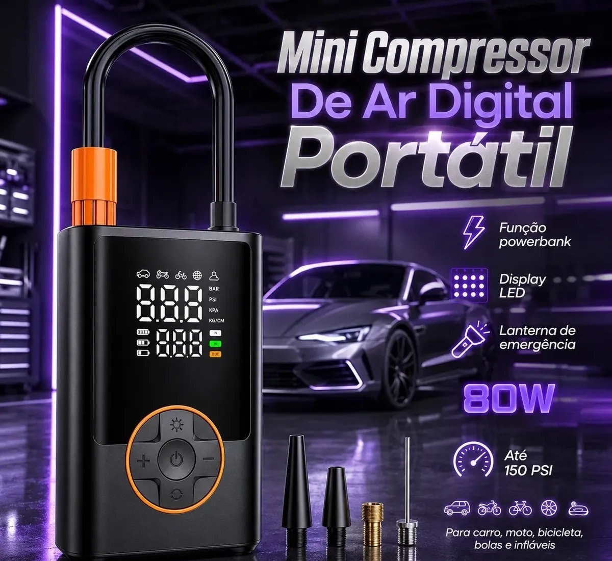Compressor De Ar Portátil Blackone 4000mah USB-C Digital Carro Moto