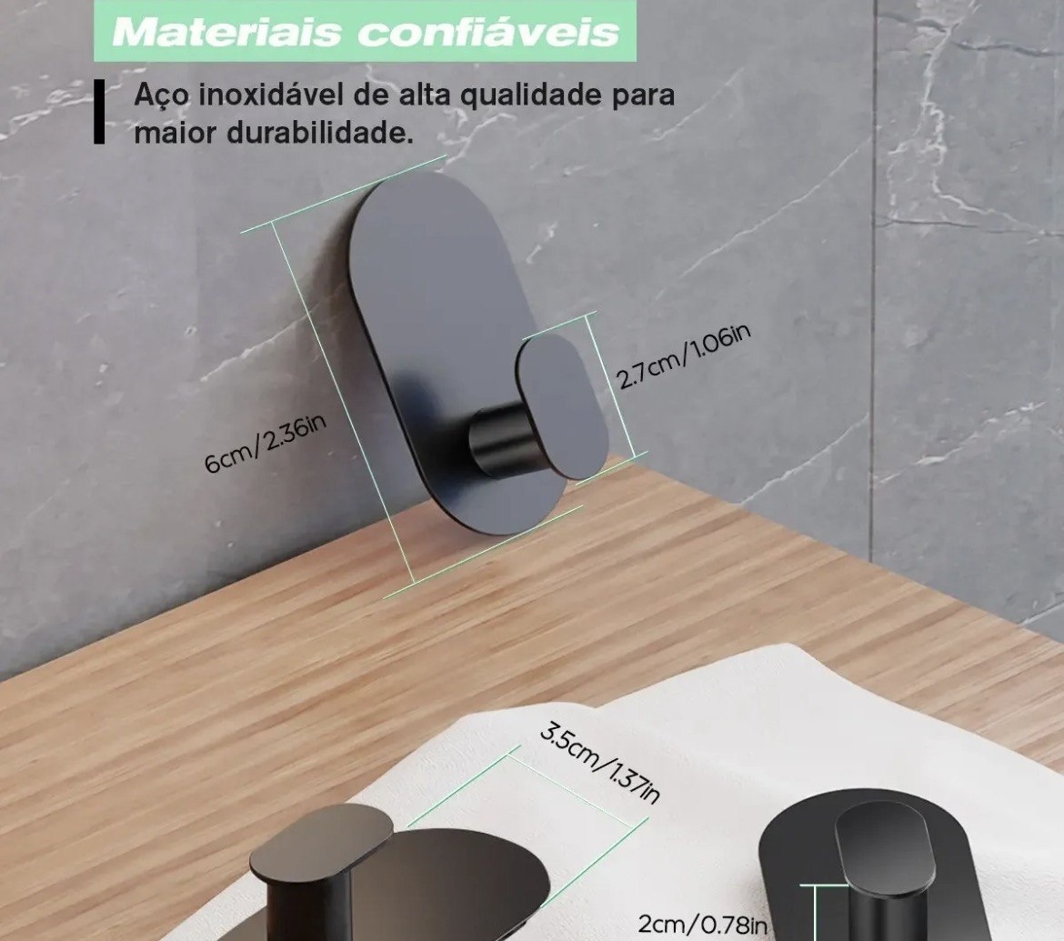 Kit Com 4 Ganchos Adesivos De Aço Inoxidável Fosco Preto Aikzik