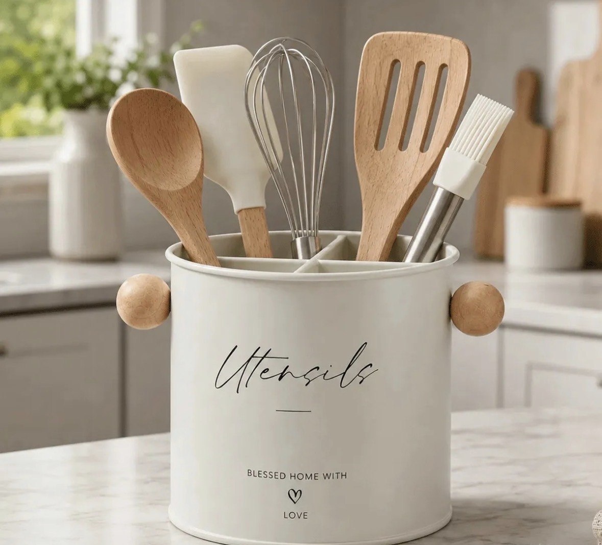 Porta Utensílios Organizador De Talheres Cozinha Metal Home Creme