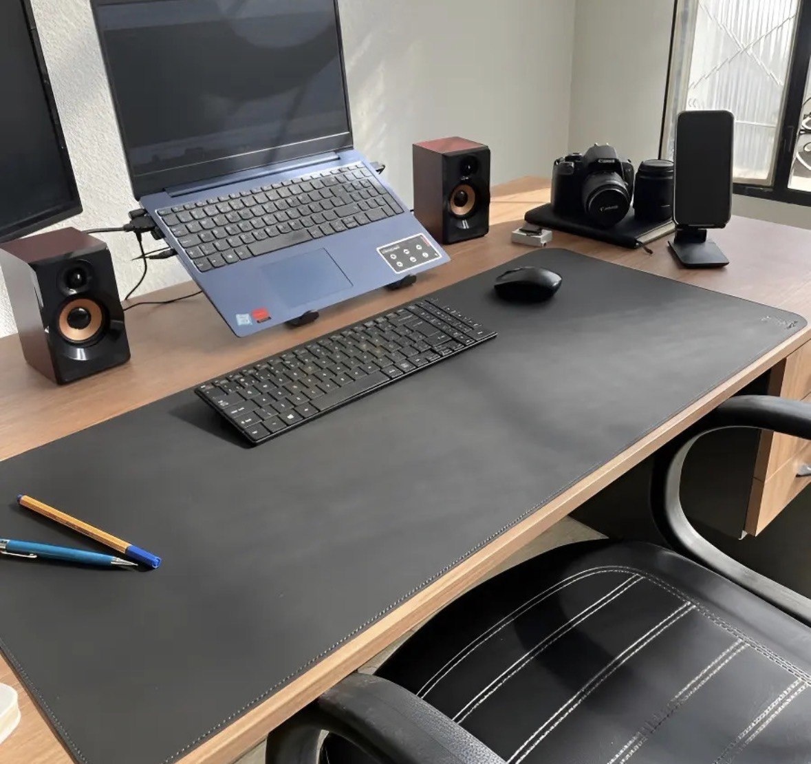 Mousepad Extra Grande Preto 90x40 cm Deskpad Couro Antiderrapante Mesa