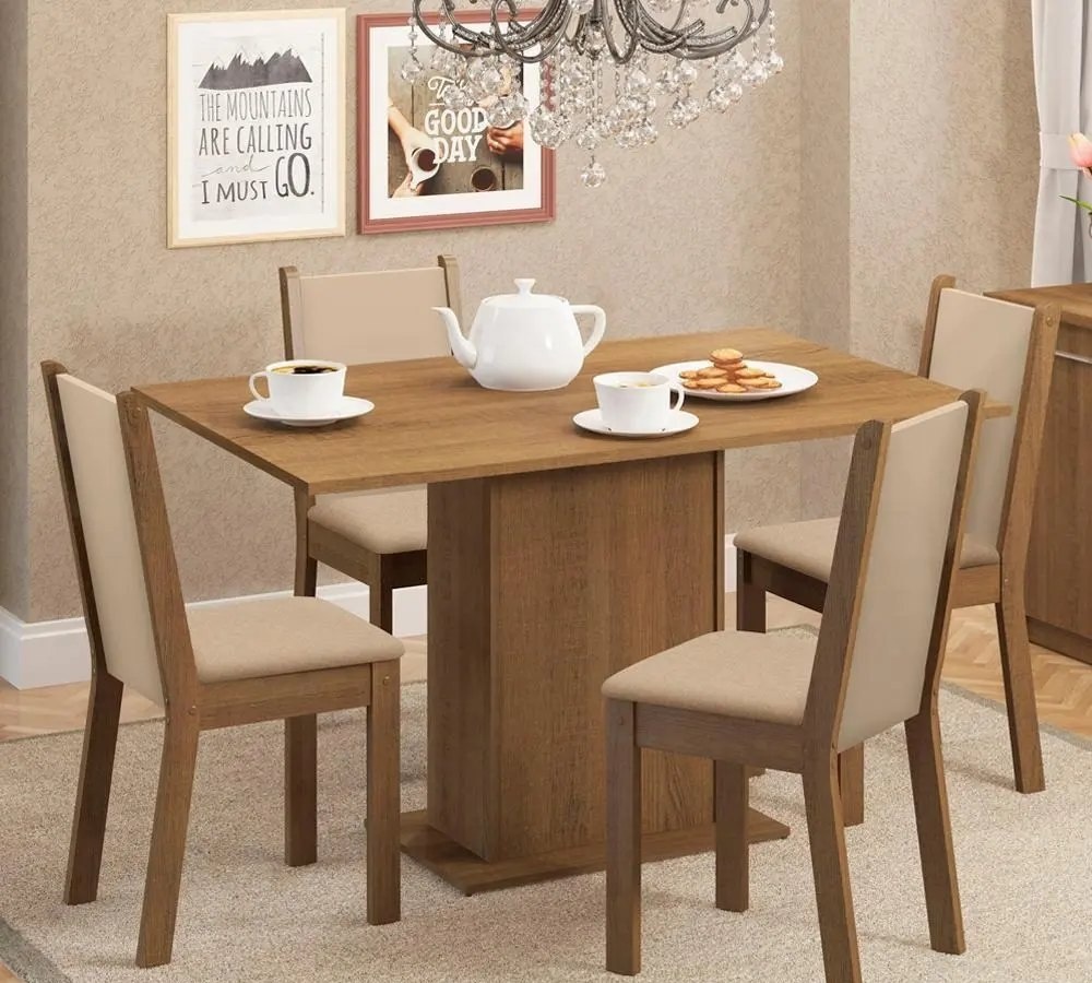 Sala De Jantar Madesa Talita Mesa Tampo Madeira 4 Cadeiras Cor