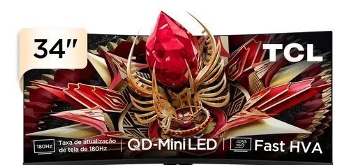 Monitor Gamer Curvo TCL 34 QD-Mini LED WQHD R83Q 180Hz 1ms HDR 1400