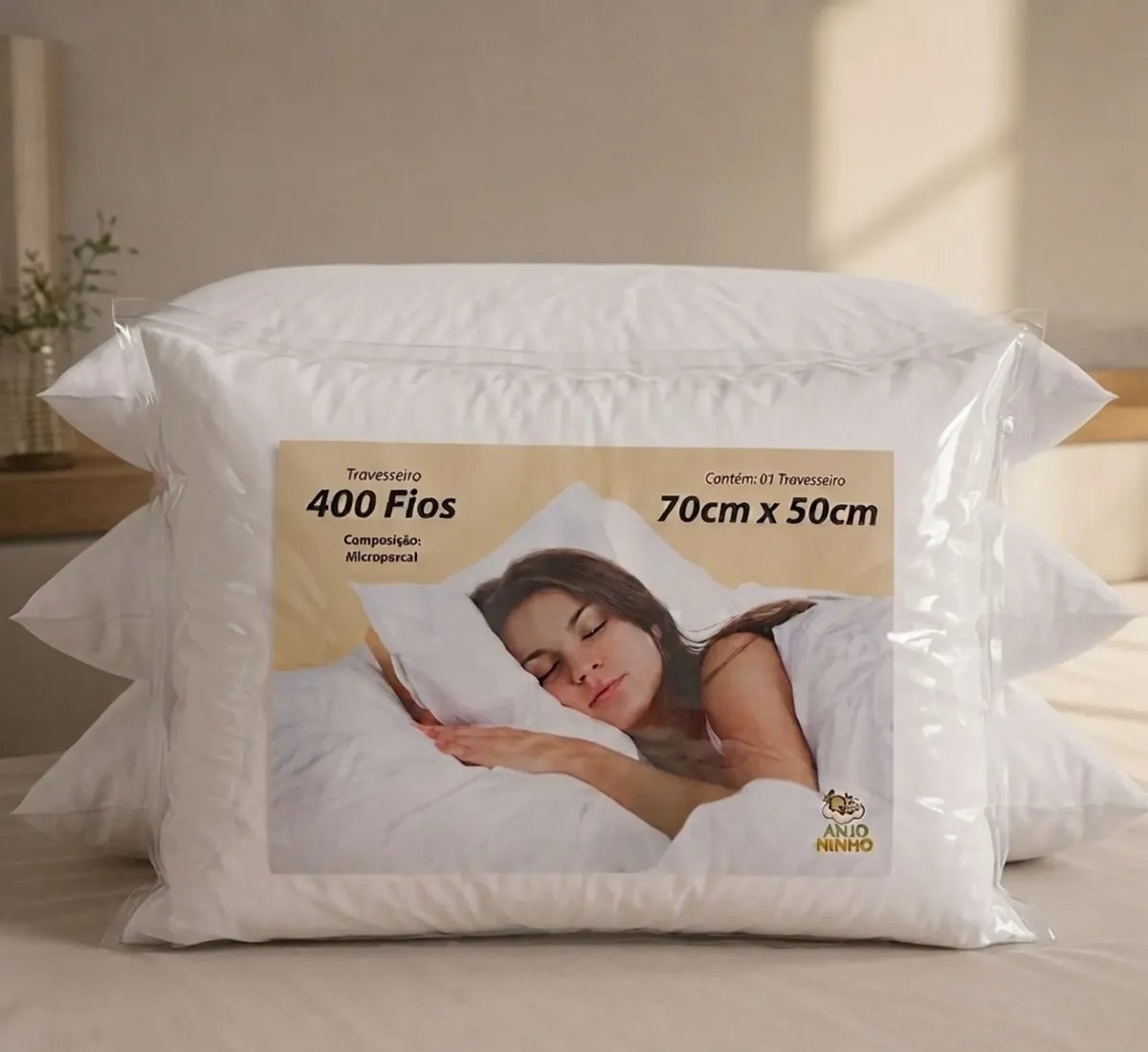 Kit 4 Travesseiros 400 Fios Antialérgico 70x50 Branco Macio