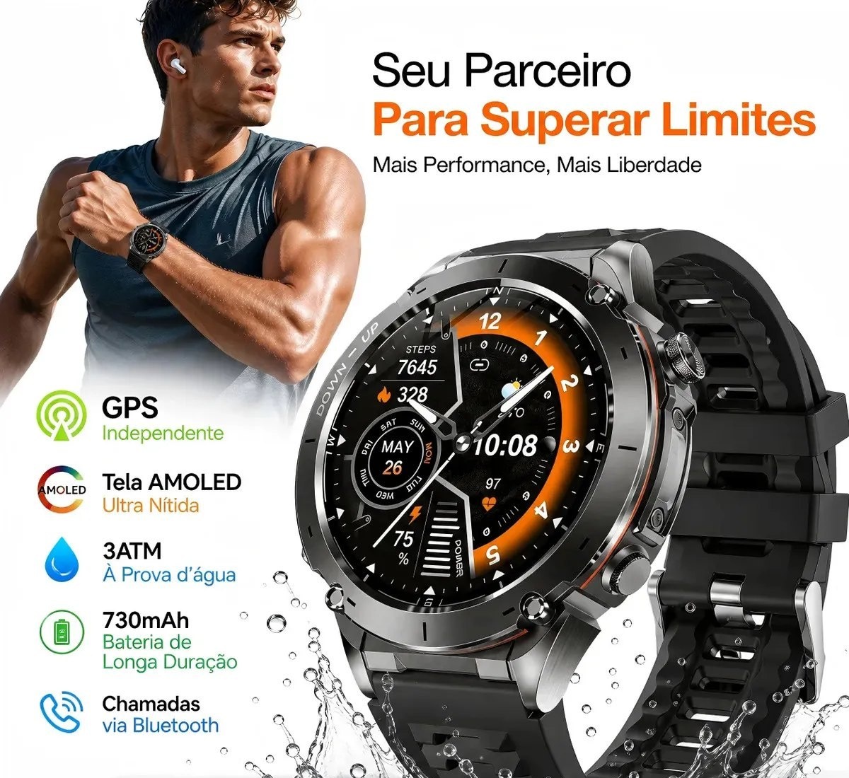 Relógio Smartwatch masculino redondo