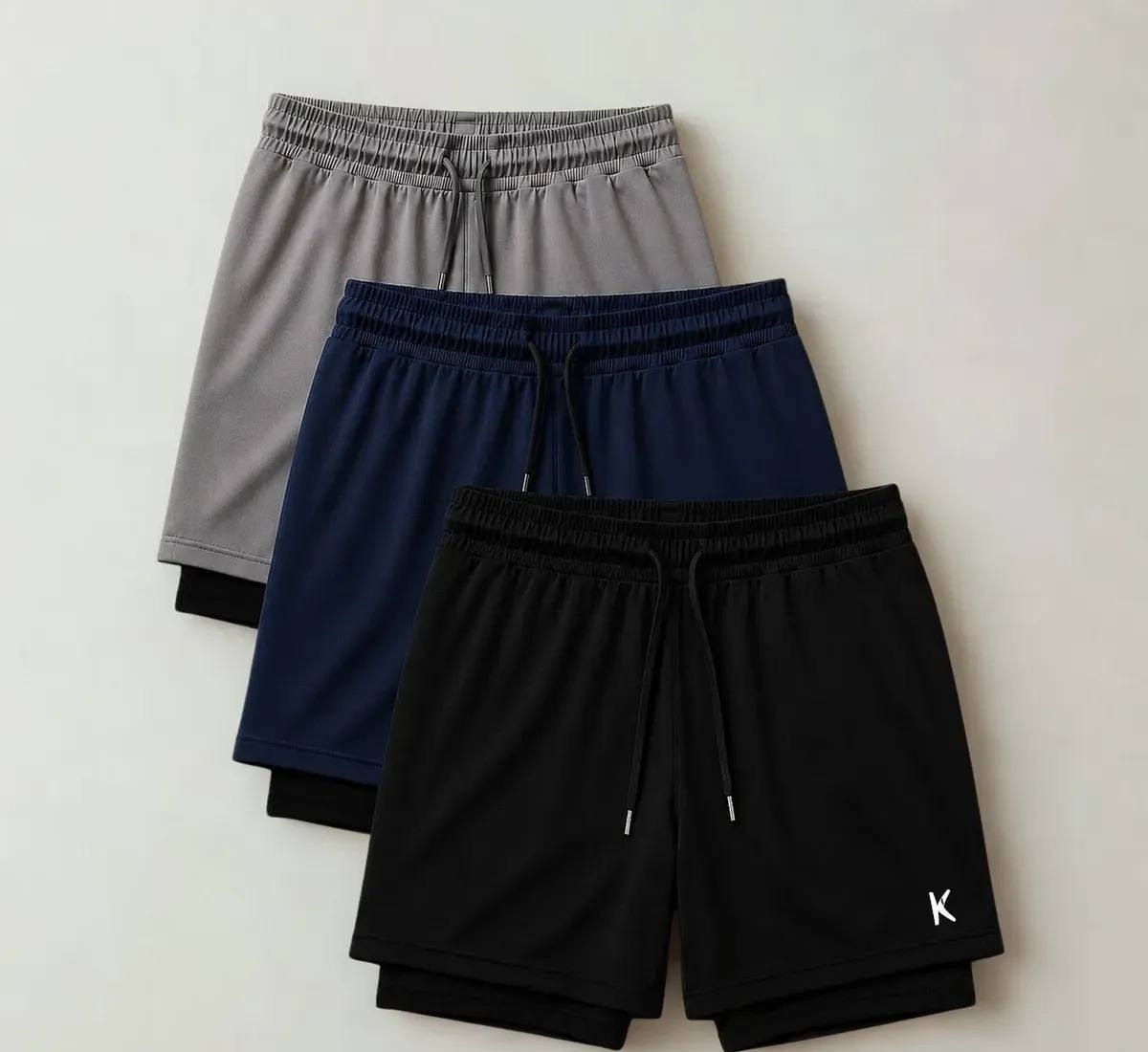 Kit 3 Shorts 2 Em 1 Masculino De Compressão Corrida Academia