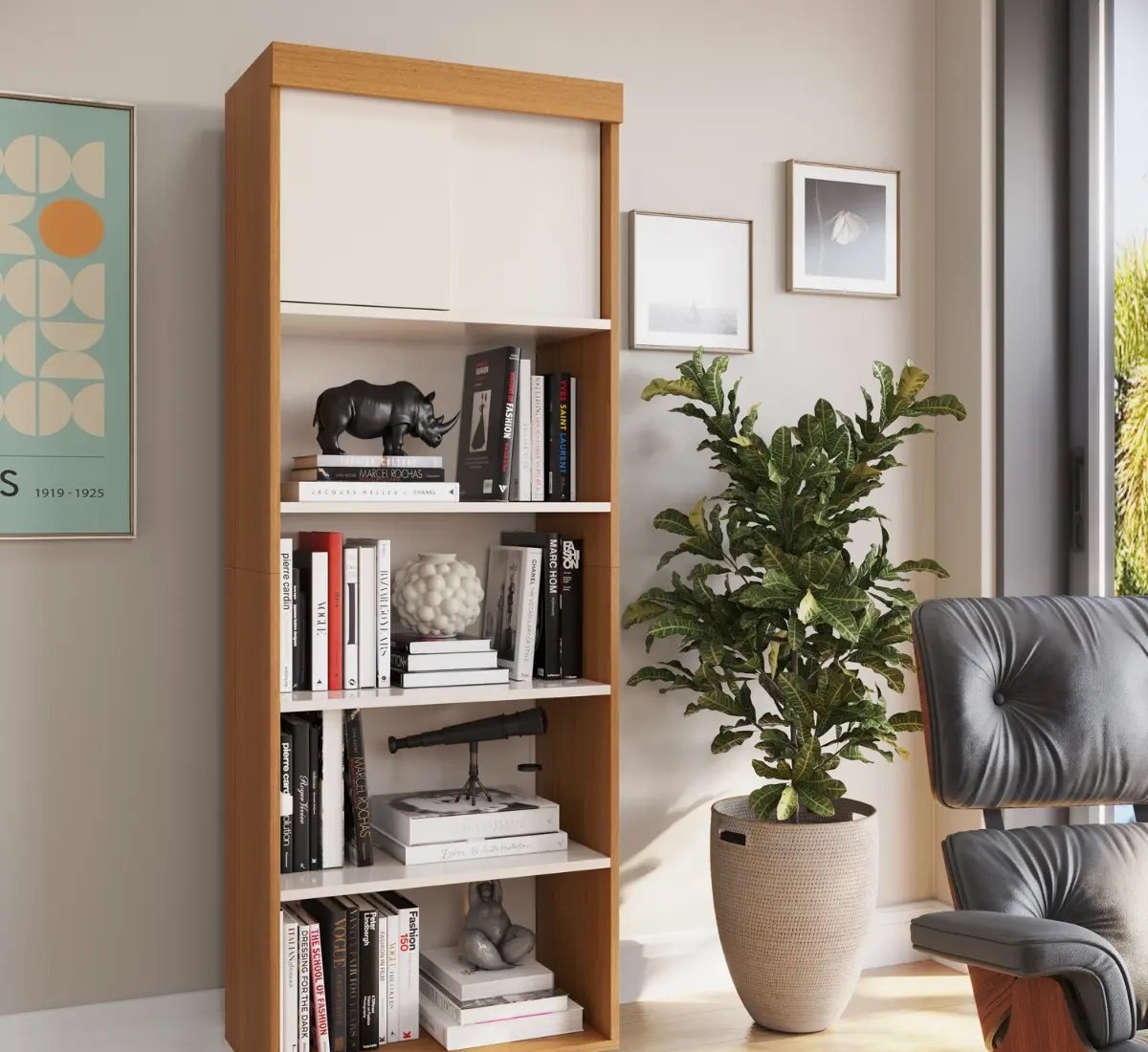 Estante Para Livros Com Portas 4 Prateleiras Organizador Livreiro