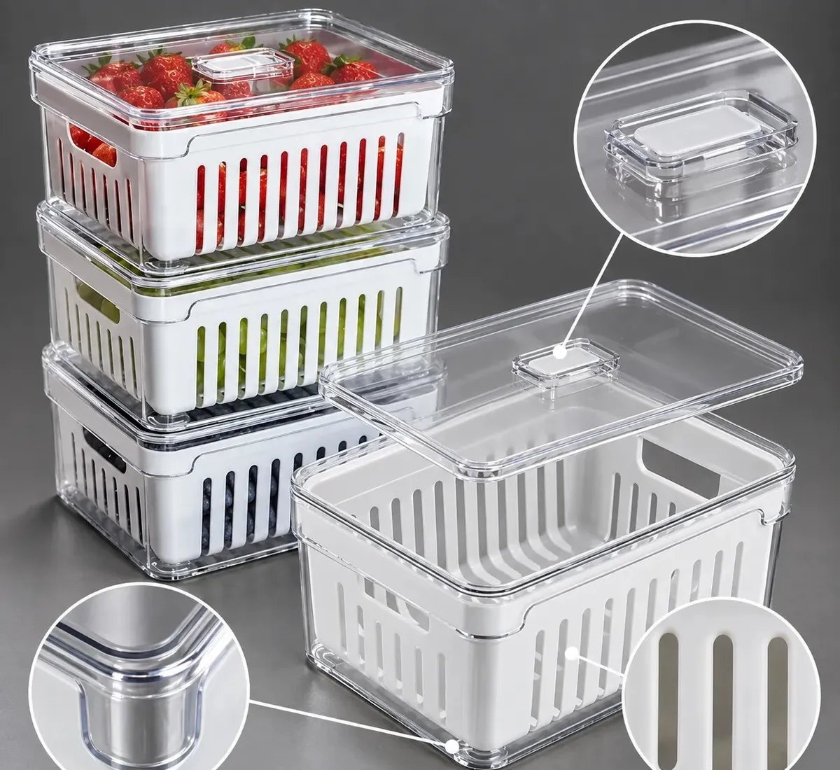 Kit 4 Organizadores de Geladeira 2,2L Cesto Interno Plástico