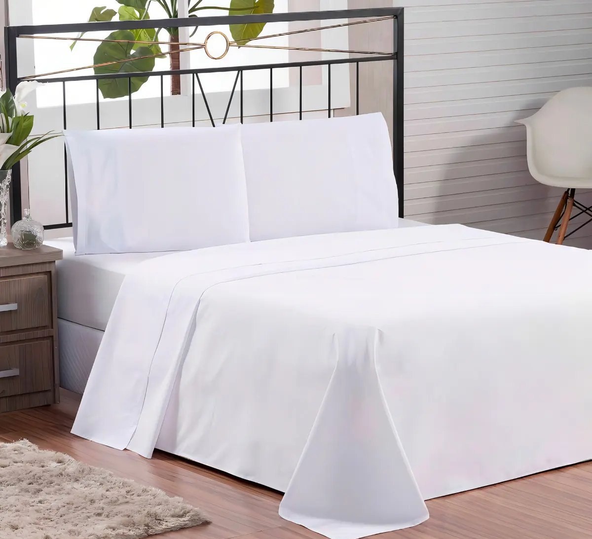 Kit 5 Lençóis Casal Percal 180 Fios Sem Elástico Branco Prince
