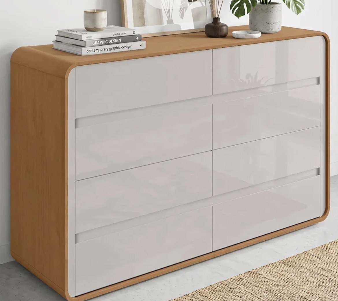 Cômoda Móveis Lopas Easy Like 8 Gavetas Amêndoa CleanOff White