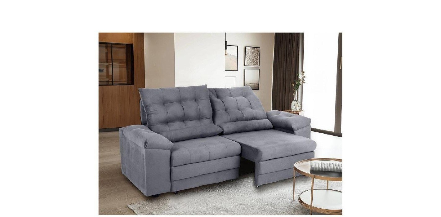 Sofá 3 Lugares Retrátil Reclinável Suede Phormatta Colômbia SMP 223cm