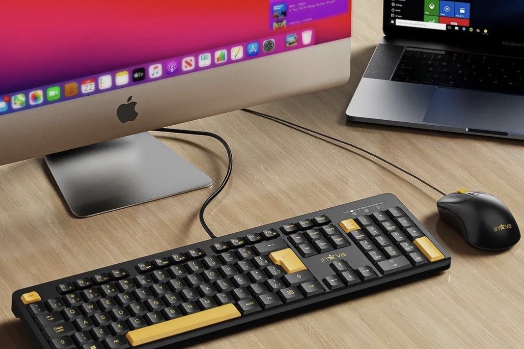 Kit Conjunto De Teclado E Mouse 107 Teclas Inava Português Brasil