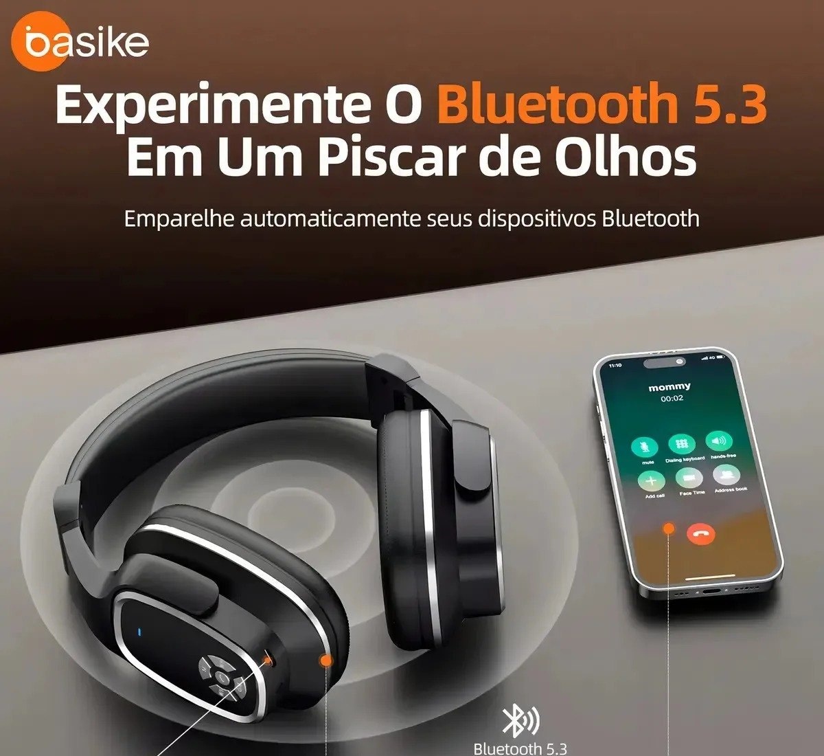Fone de Ouvido Basike Headphone Bluetooth 5.3 Over-Ear