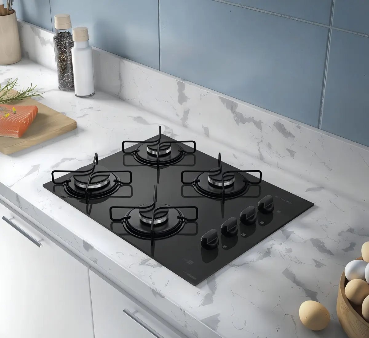 Cooktop 4 Bocas Atlas Agile Up Mesa Vidro Mega Chama Bivolt