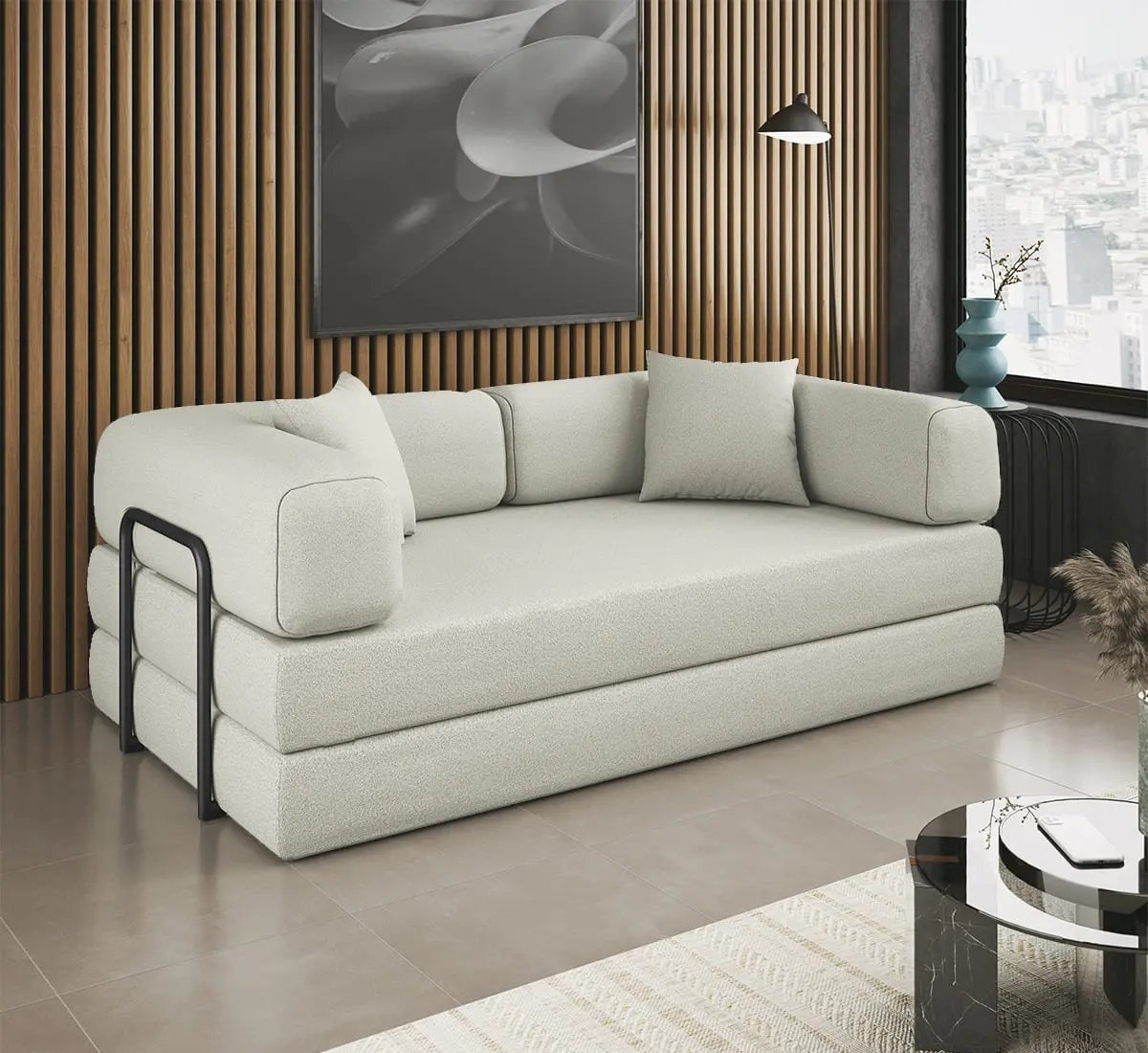 Sofá Cama Colchão Casal Compact Air Confortável Moderno Sala Grafite