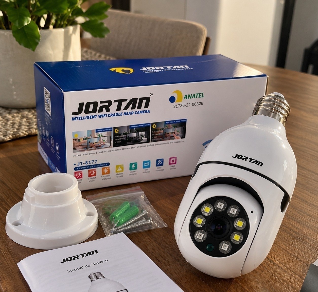 Câmera Lâmpada Segurança Inteligente Visão Noturna HD Wi-Fi