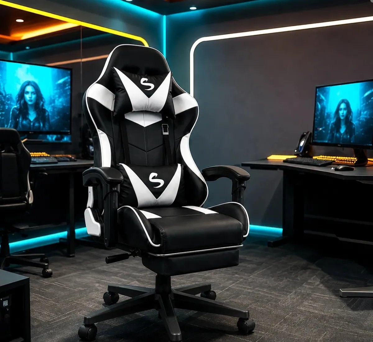 Cadeira Gamer Escritório Ergonômica Confortável Reclinável Branco