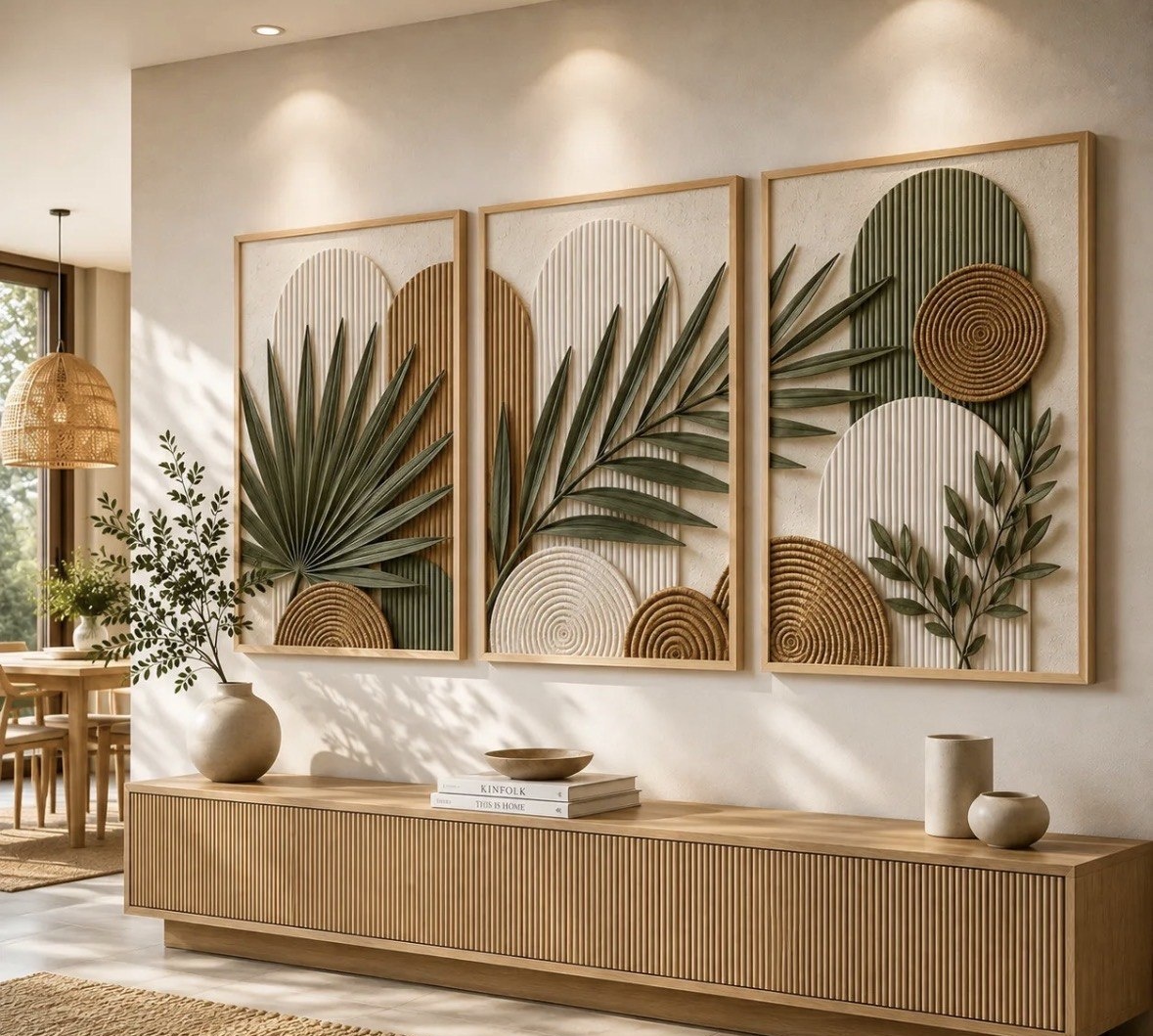Quadro Decorativo Trio Folhagem Botânica Com Moldura Grande