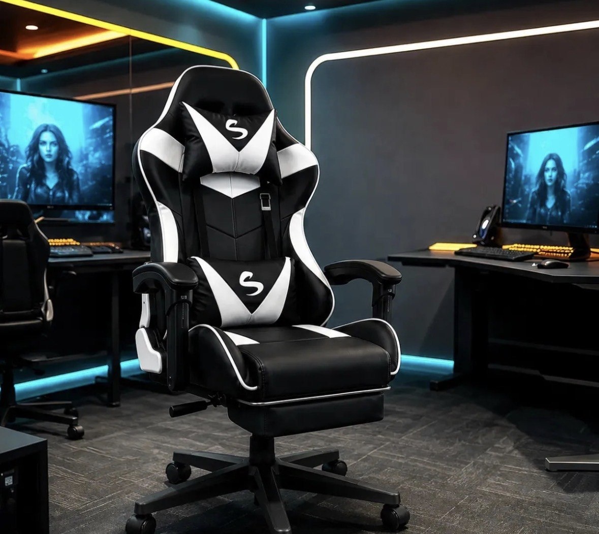 Cadeira Gamer Escritório Ergonômica Confortável Reclinável Branco