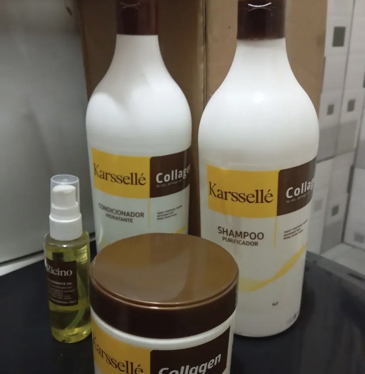 Kit Karssellé Shampoo 1l  Condicionador 1l  Máscara 500g  Óleo