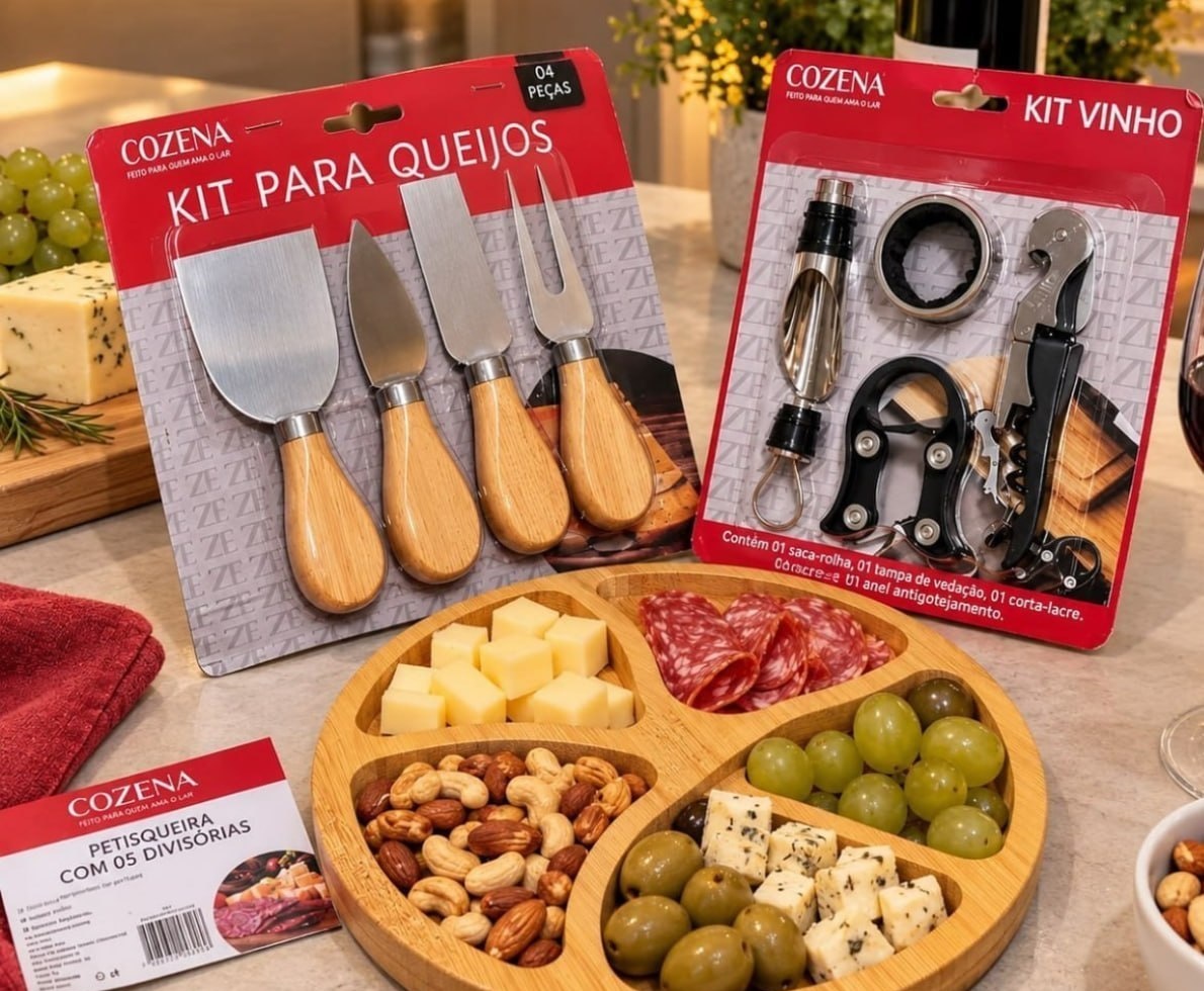 Kit Vinho 4 Peças  4 Facas para Queijo  Petisqueira Presente