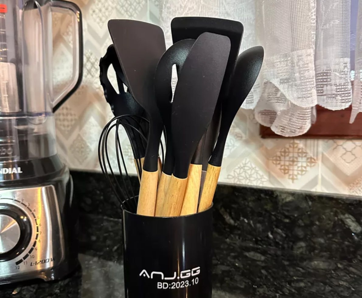 Kit Utensílios de Cozinha Silicone 12 Peças Completo Antiaderente