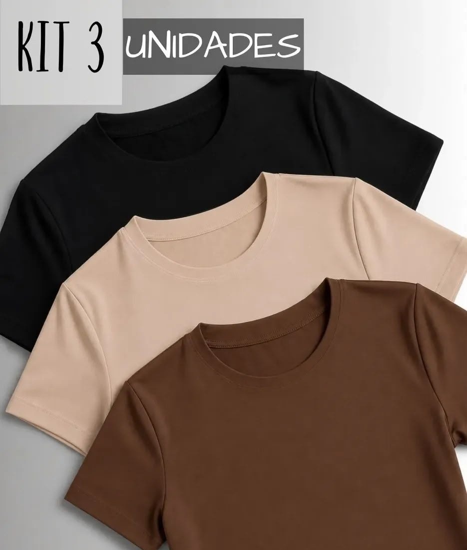 Kit 3 Camisetas Manga Curta Blusas Baby Look Comfy