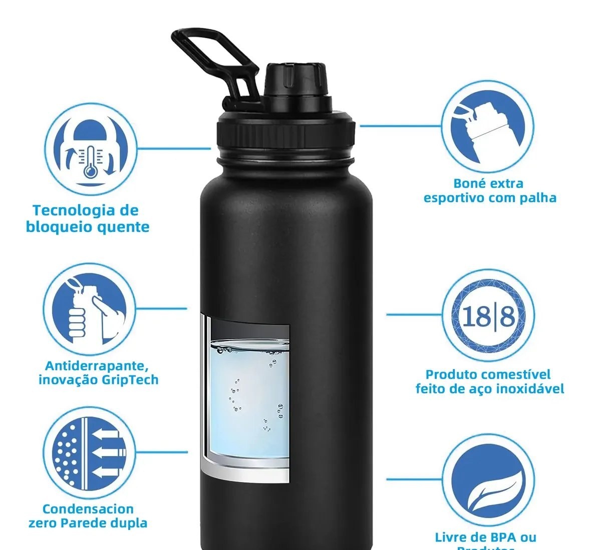 Garrafa Térmica Isolada a Vácuo 1200ml para Água Gelada e Café