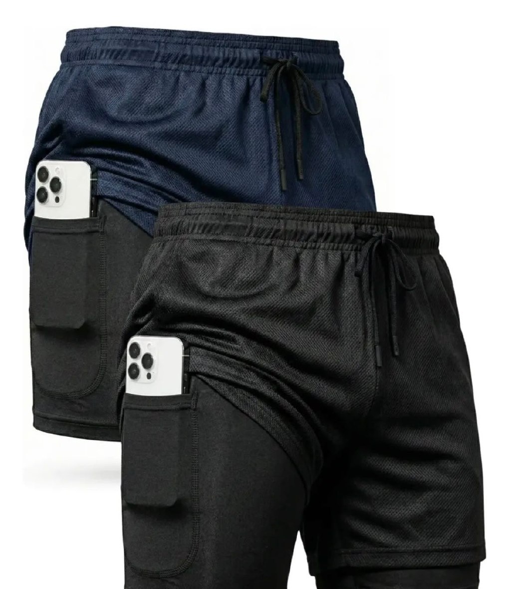 Kit 2 Shorts 2 Em 1 Dry Fit Academia Corrida Treino