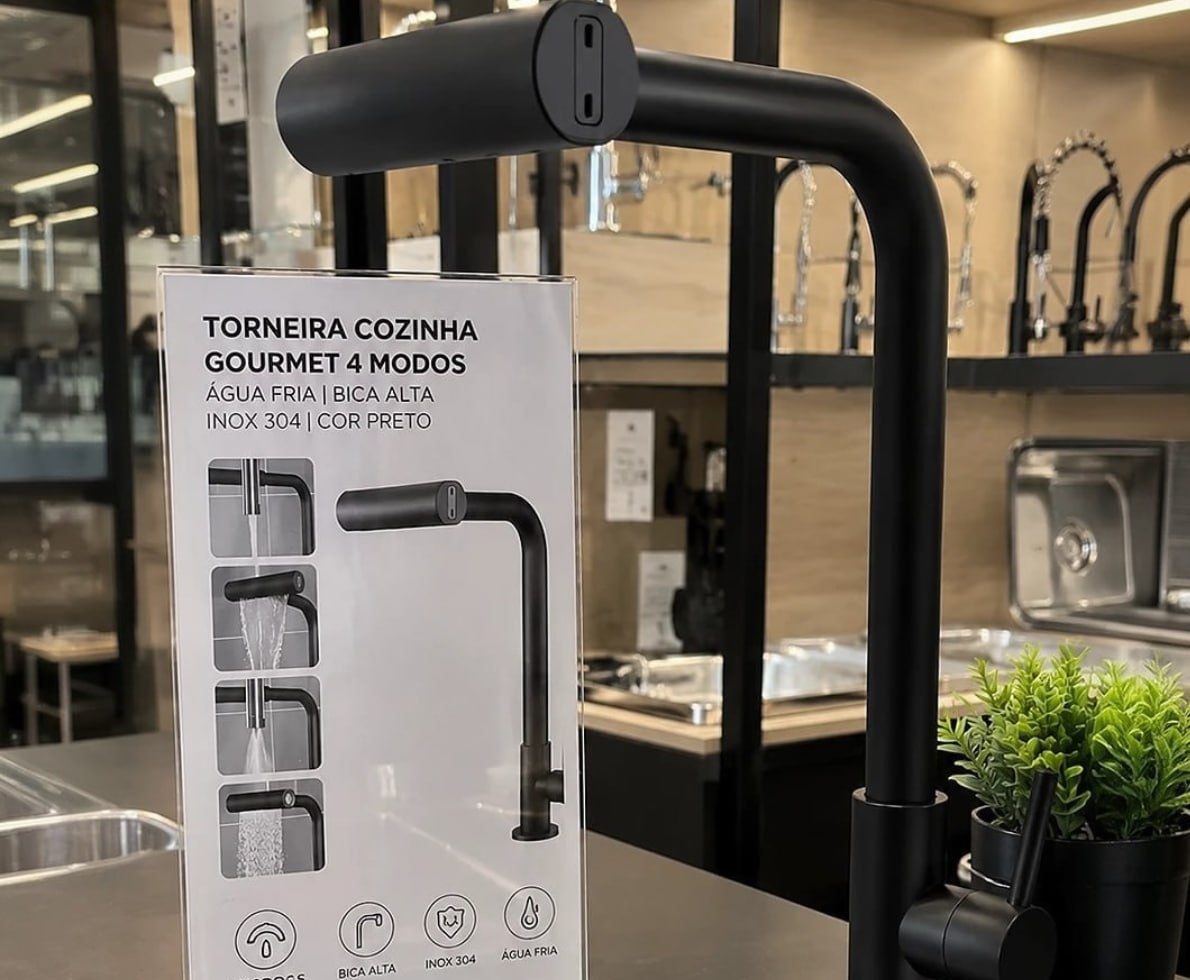 Torneira Bancada Inox Gourmet 4 Modos De Água Estilo Cascata