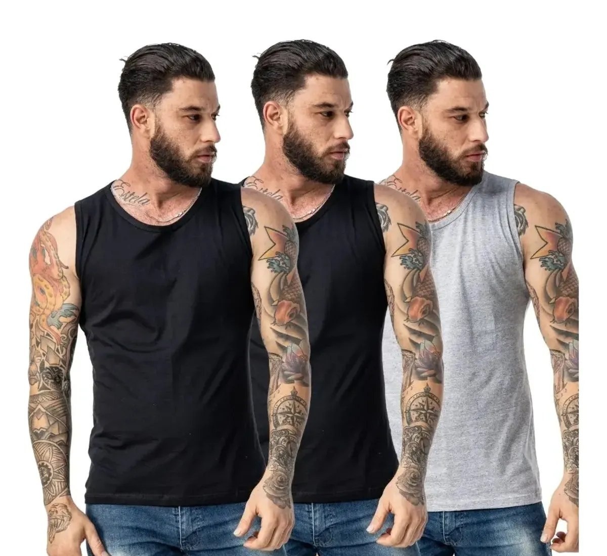 Kit Com 3 Regatas Masculinas Machão Verão Algodão Premium