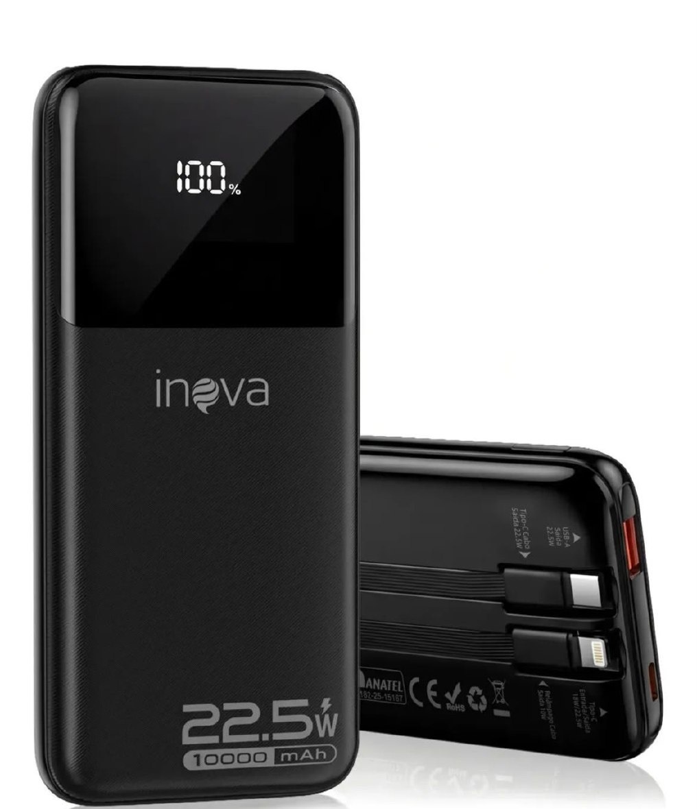 Carregador Portátil Inova Power Bank 10000mAh para iPhone e Samsung