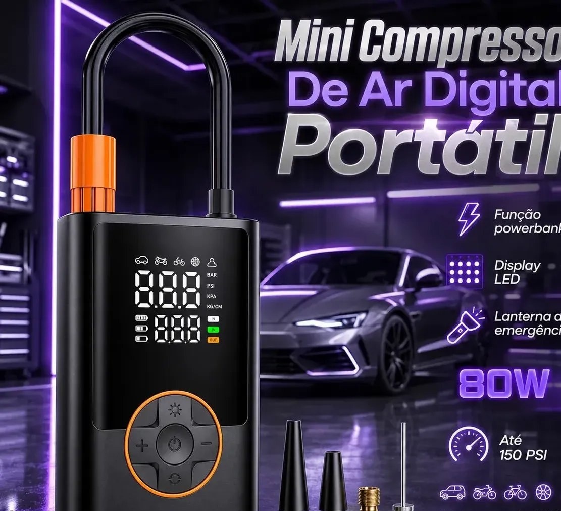 Compressor De Ar Portátil Blackone 4000mah USB-C Digital Carro Moto