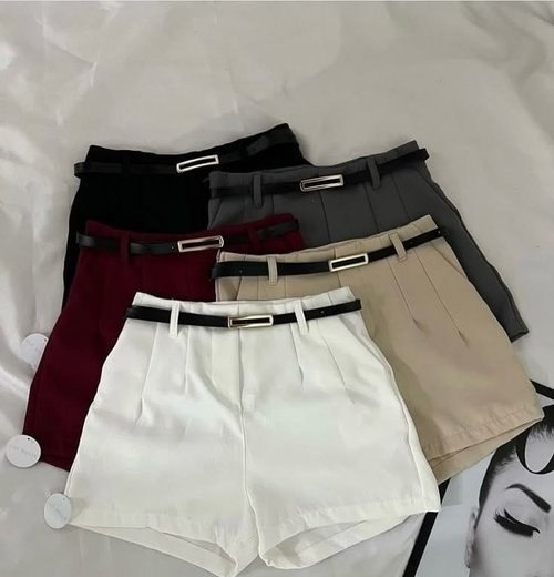 Kit 3 Shorts Feminino Alfaiataria Moda Cinto