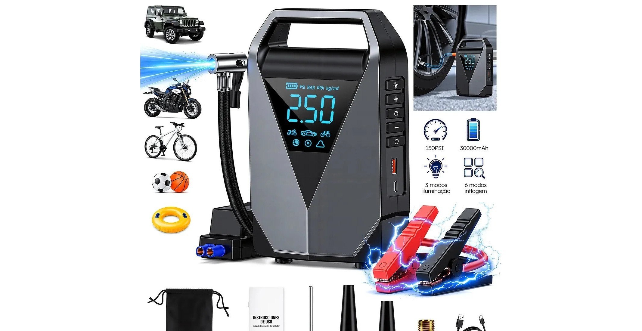 Aweshine Compressor de Ar Portátil 150PSI Automotivo