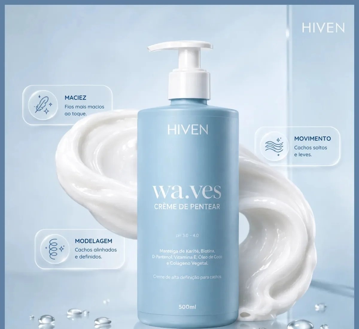 Creme De Pentear Waves 500ml Cabelos Cacheados E Ondulados